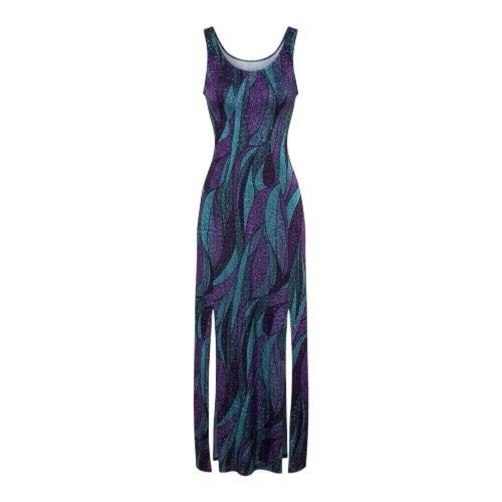 Purple Glitter Printed Leotard Maxi Dress Bodysuit Women Small Ice Skating Dance